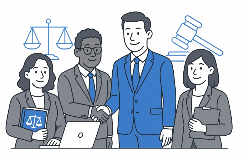 Illustration of a professional legal and business team